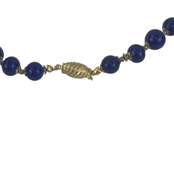Vintage Blue Italian Millifore Bead Necklace With Floral Accents & Gold Clasp - Picture 8 of 11